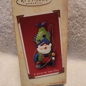 Hallmark Fishing Gnome Ornament - Green/Blue/Red
